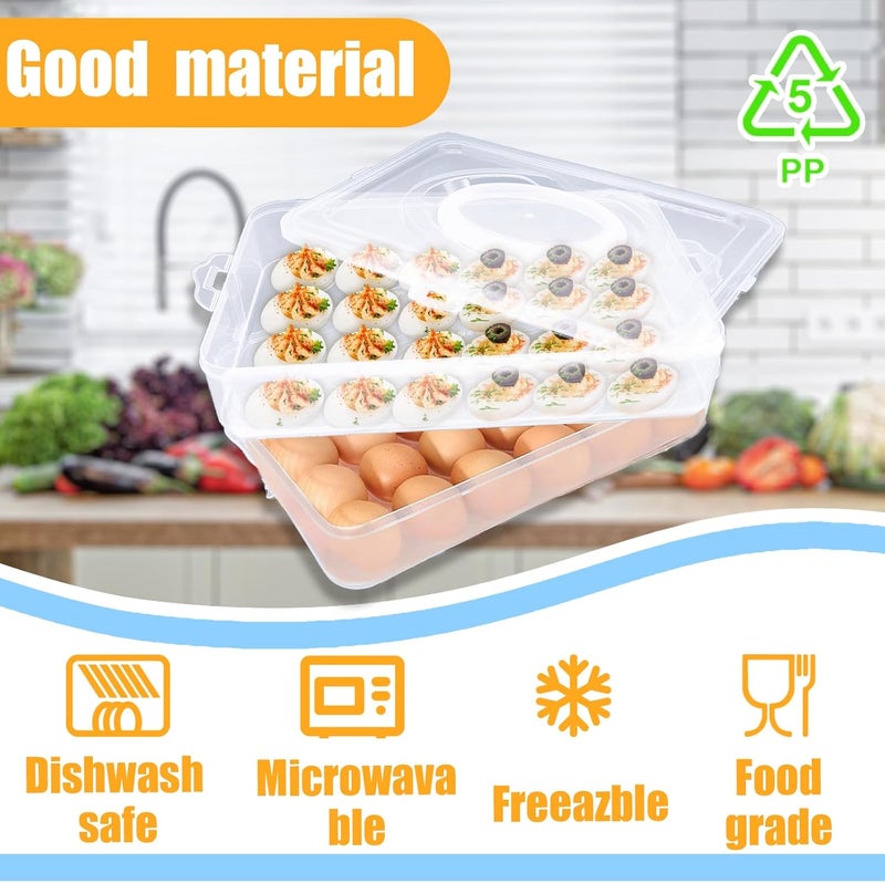 Jgalnim 2-Layer Deviled Egg Carrier with Lid,Deviled Egg Trays with Handle,Stack Portable Stackable Trays,Clear Devil Egg Cotainer 48 eggs Holders, for Thanksgiving Day, Easter, Holiday,Parties and Kitchen - Image 3